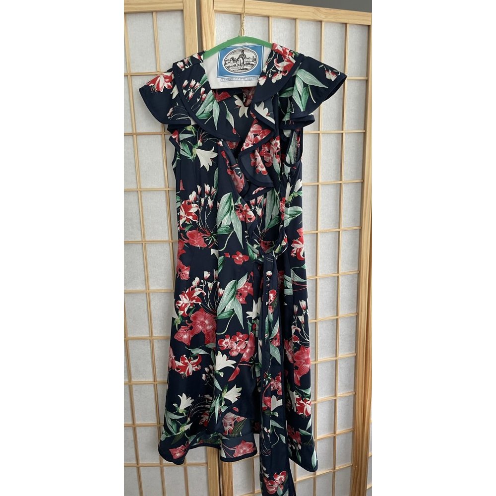 Anthropologie/Karen Walker Navy Floral Wrap Style Dress Size 0